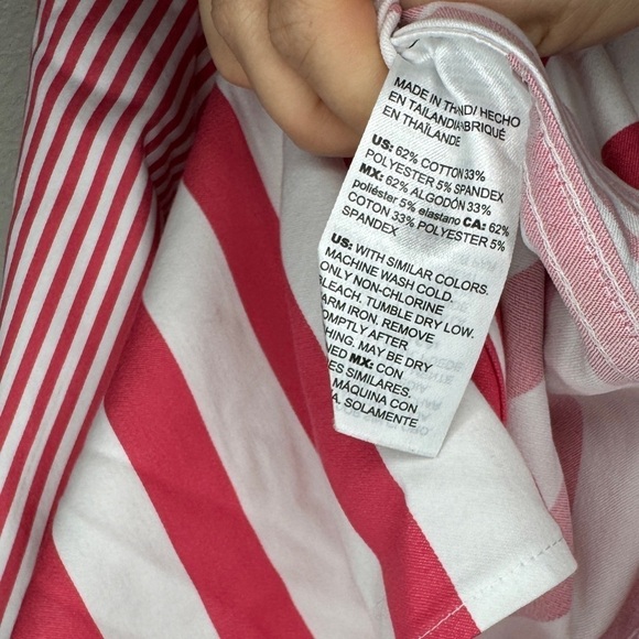 Chicos Pink and White No Iron Stretch Striped Button Back Tunic Collared - Picture 6 of 6